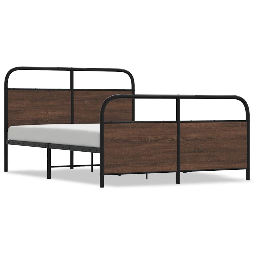 Metal Bed Frame without Mattress Brown Oak 140x190 cm