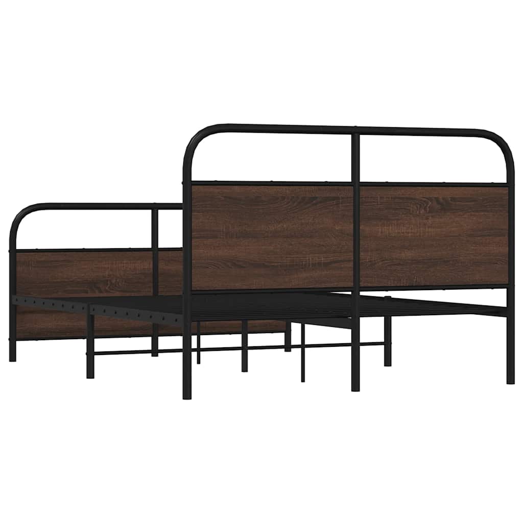 Metal Bed Frame without Mattress Brown Oak 140x190 cm