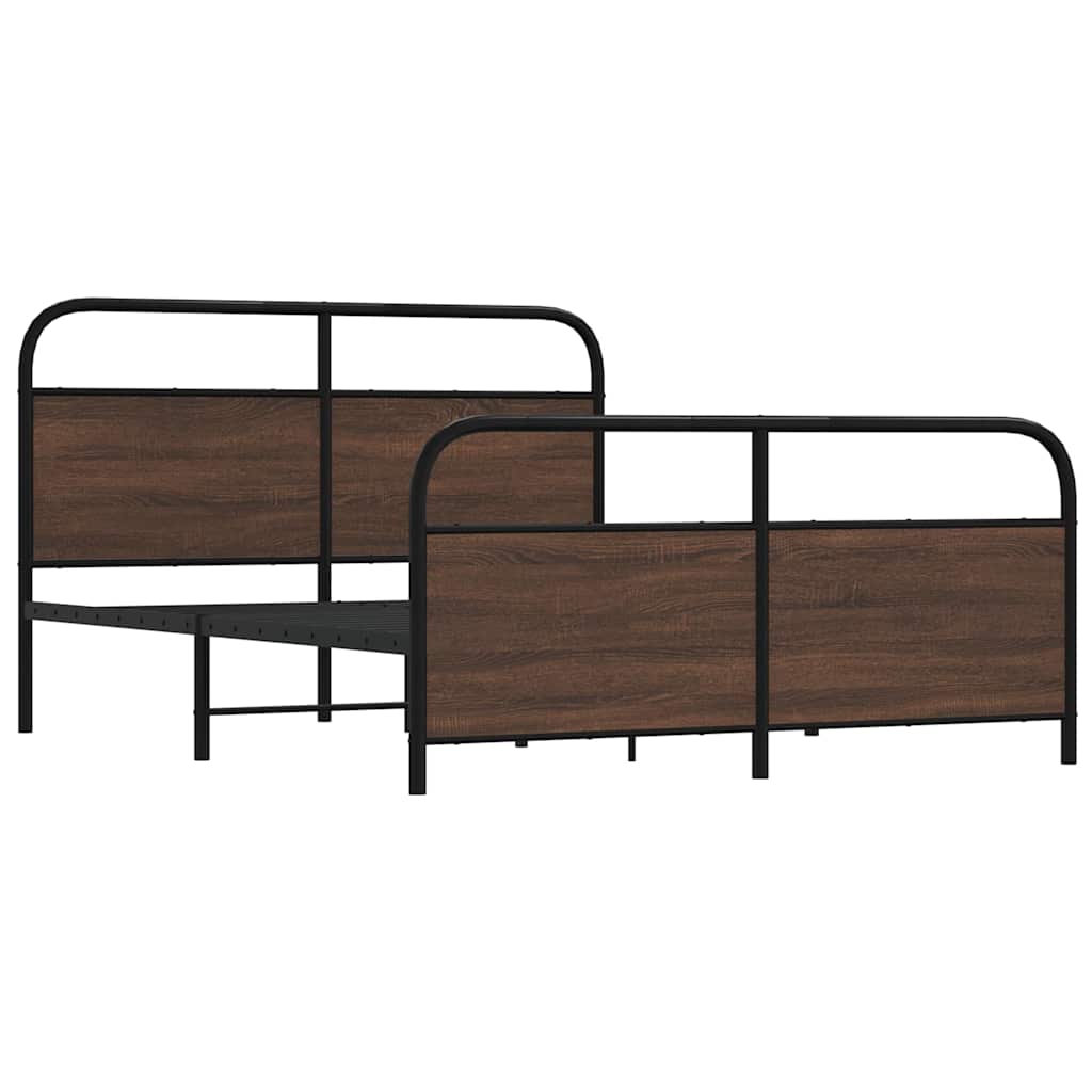 Metal Bed Frame without Mattress Brown Oak 150x200 cm King Size