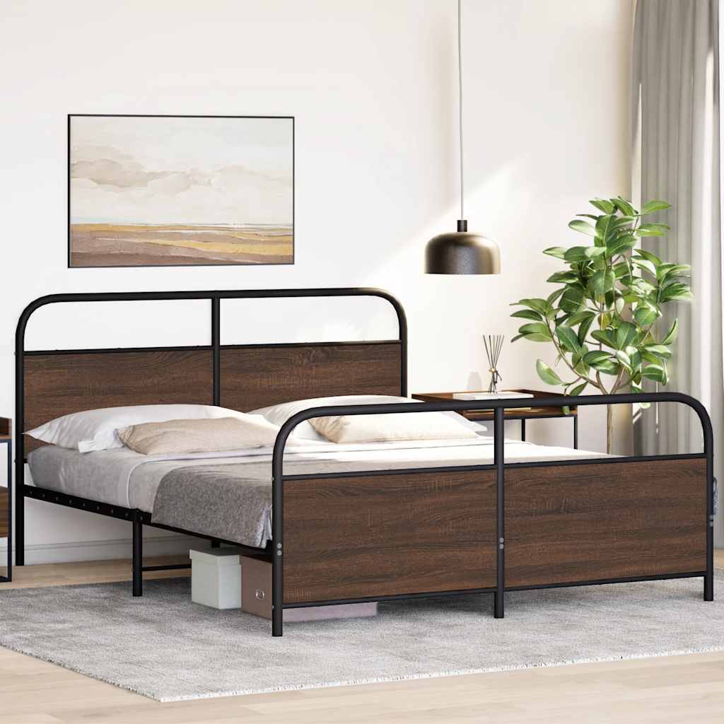Metal Bed Frame without Mattress Brown Oak 150x200 cm King Size