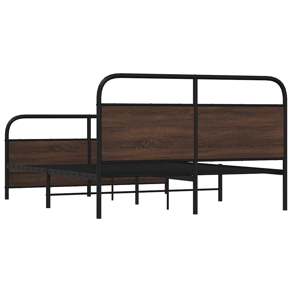 Metal Bed Frame without Mattress Brown Oak 150x200 cm King Size