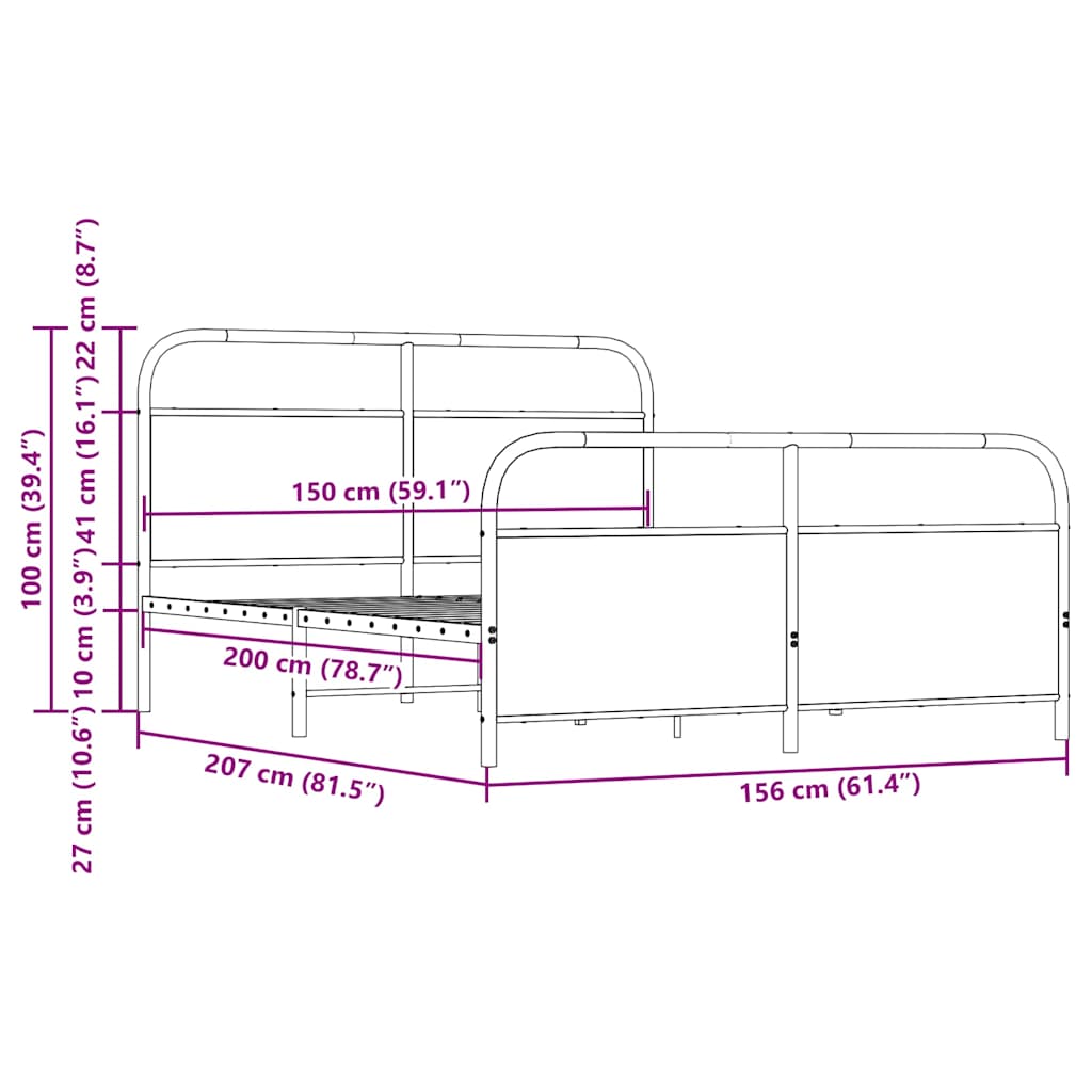 Metal Bed Frame without Mattress Brown Oak 150x200 cm King Size