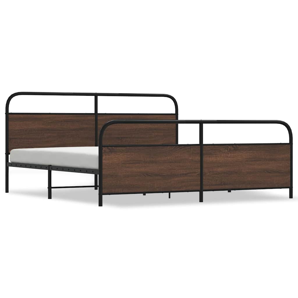 Metal Bed Frame without Mattress Brown Oak 183x213 cm