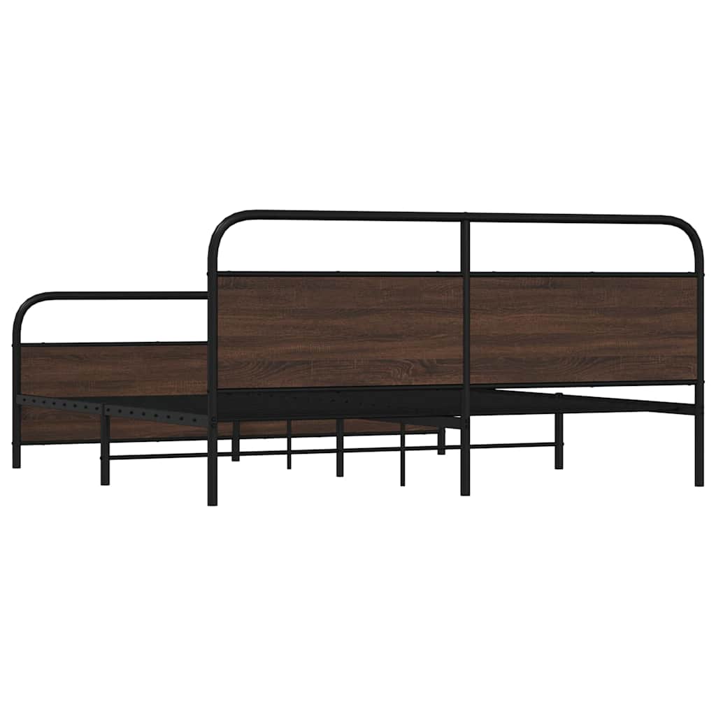 Metal Bed Frame without Mattress Brown Oak 183x213 cm