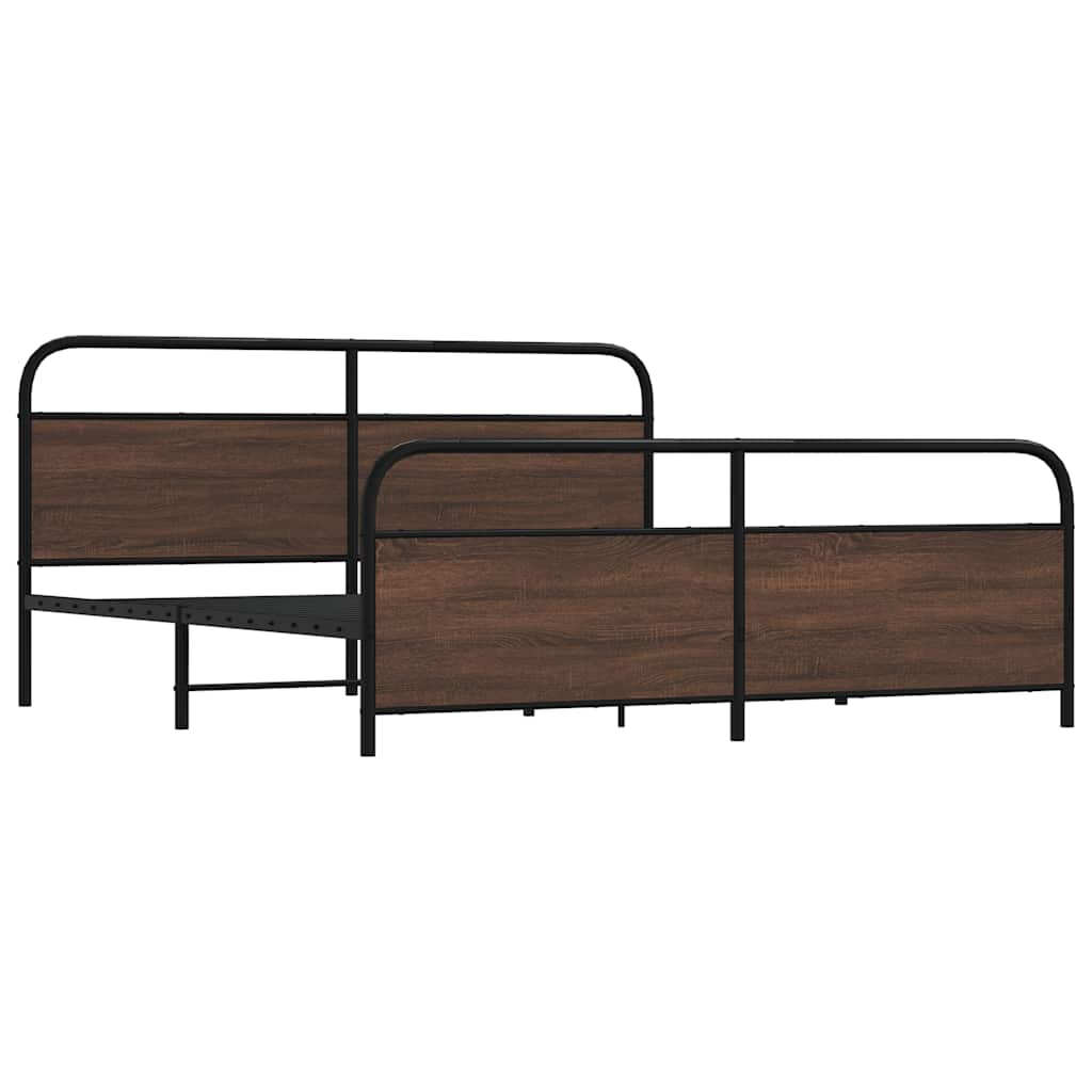 Metal Bed Frame without Mattress Brown Oak 193x203 cm