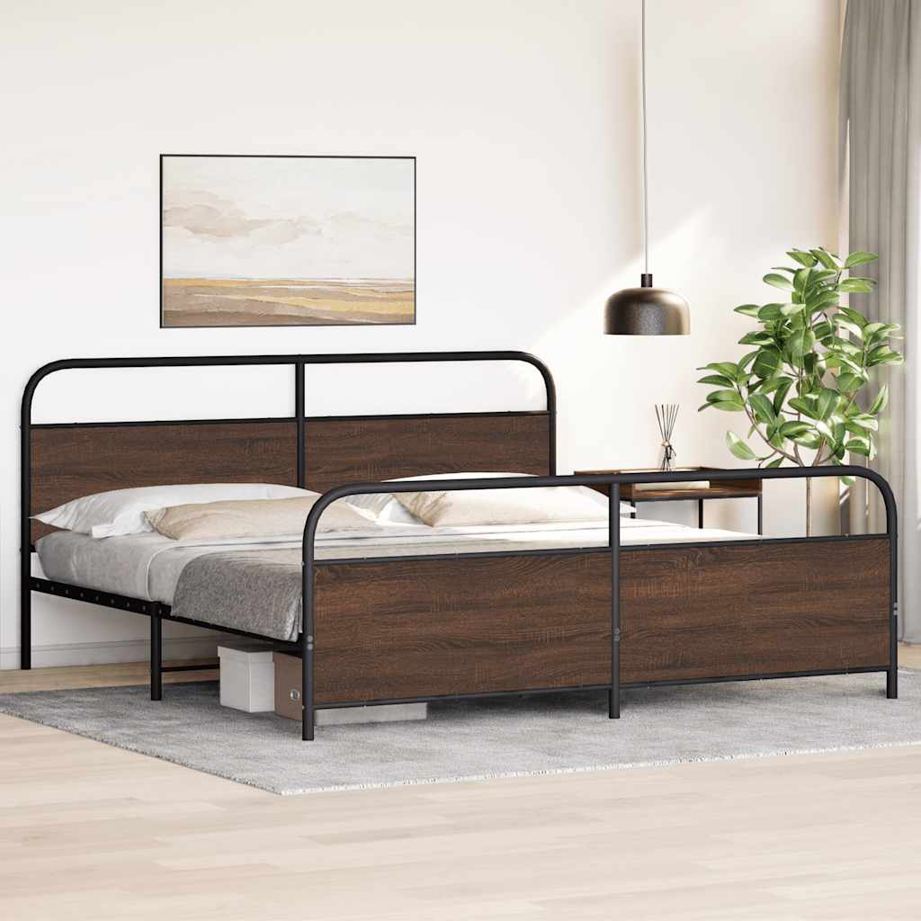 Metal Bed Frame without Mattress Brown Oak 193x203 cm