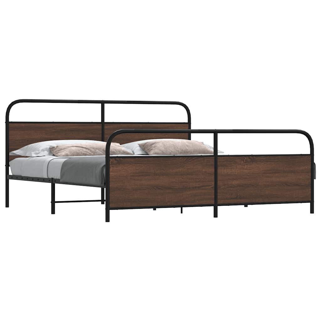 Metal Bed Frame without Mattress Brown Oak 193x203 cm