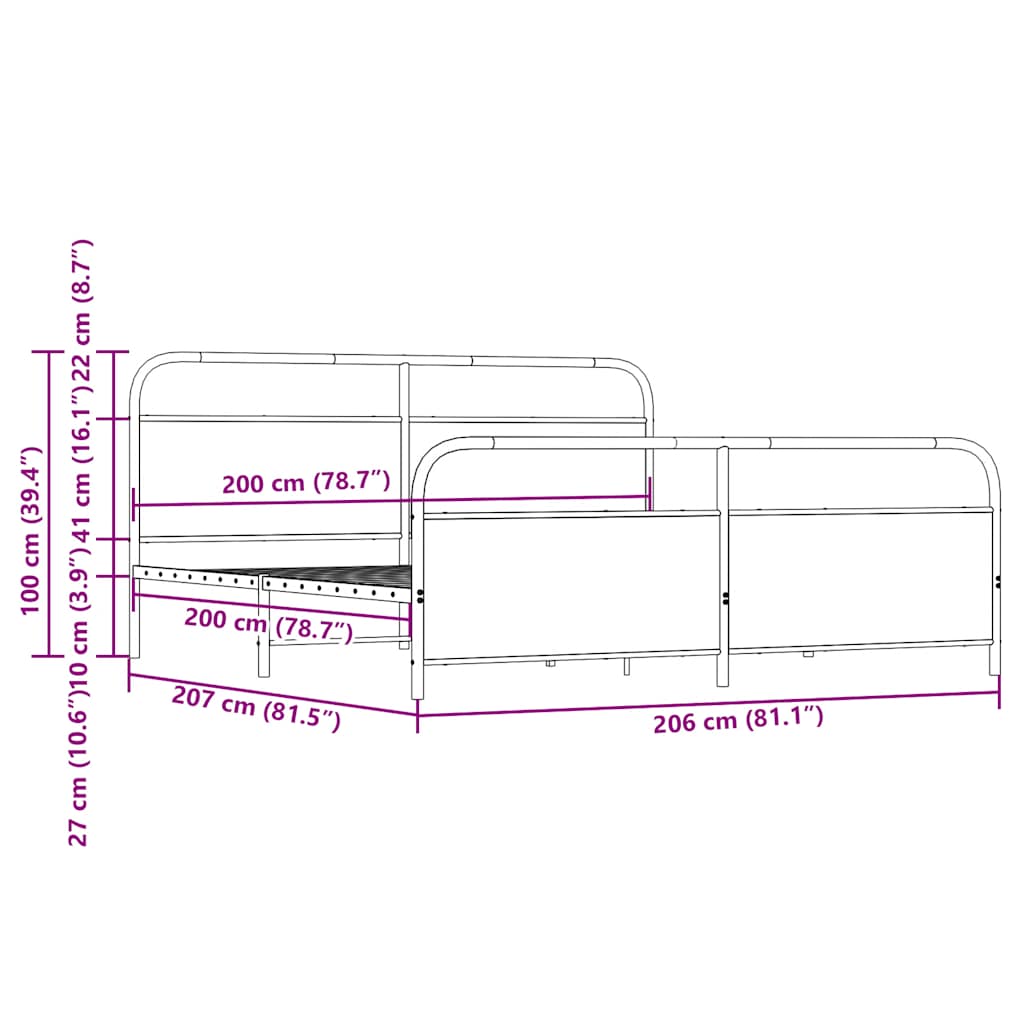 Metal Bed Frame without Mattress Brown Oak 200x200 cm