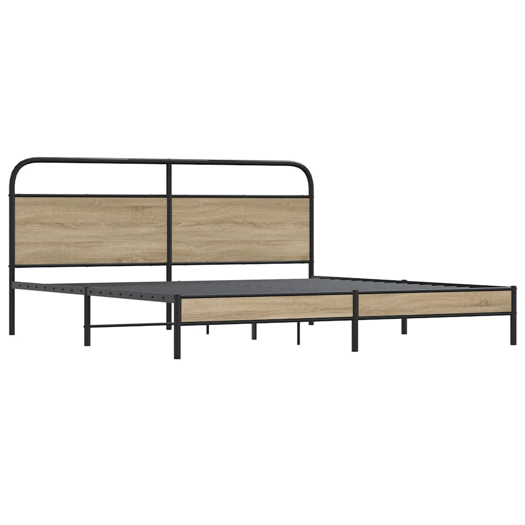 Metal Bed Frame without Mattress Smoked Oak 183x213 cm
