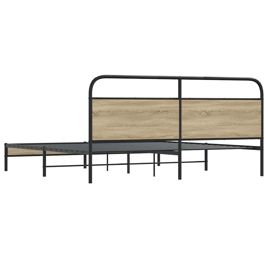 Metal Bed Frame without Mattress Smoked Oak 183x213 cm