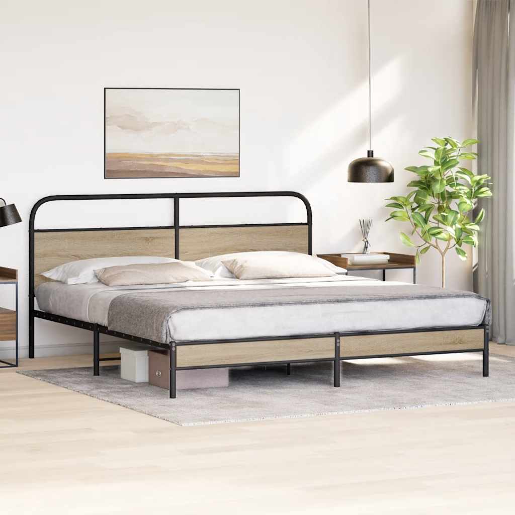 Metal Bed Frame without Mattress Smoked Oak 200x200 cm