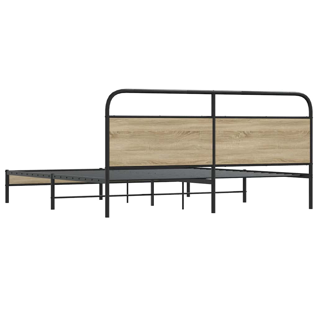 Metal Bed Frame without Mattress Smoked Oak 200x200 cm