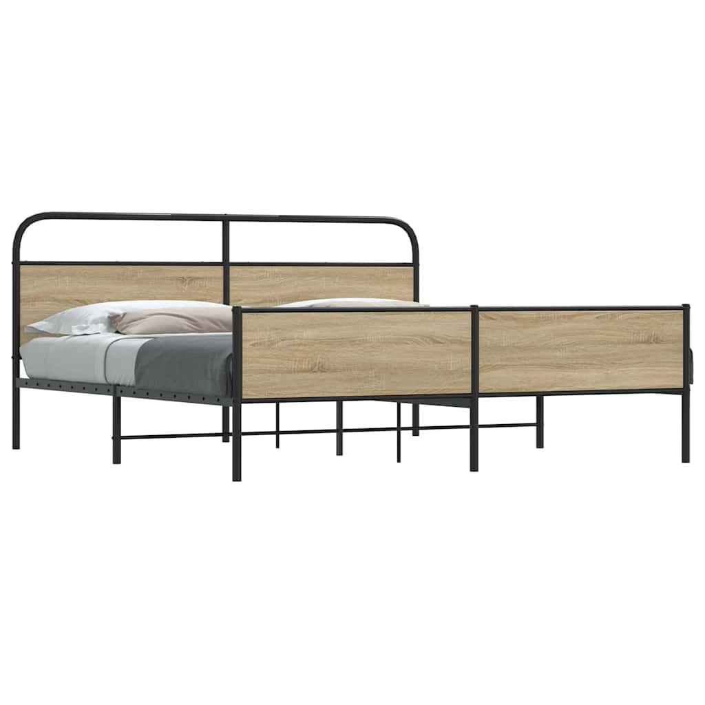 Metal Bed Frame without Mattress Smoked Oak 183x213 cm