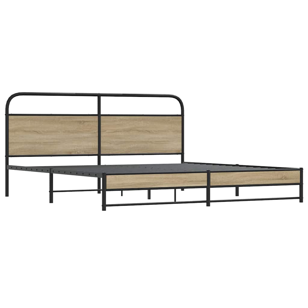 Metal Bed Frame without Mattress Smoked Oak 180x200 cm Super King