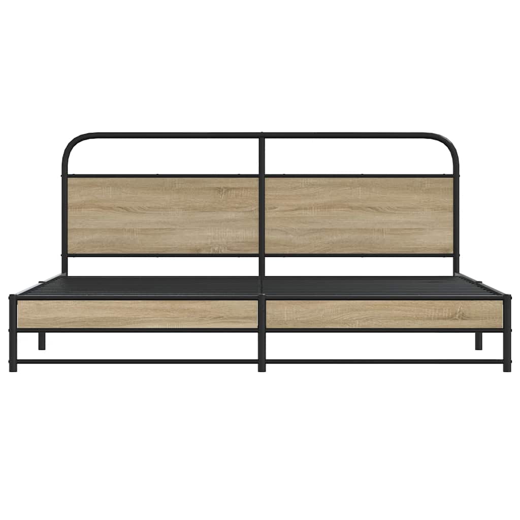 Metal Bed Frame without Mattress Smoked Oak 183x213 cm