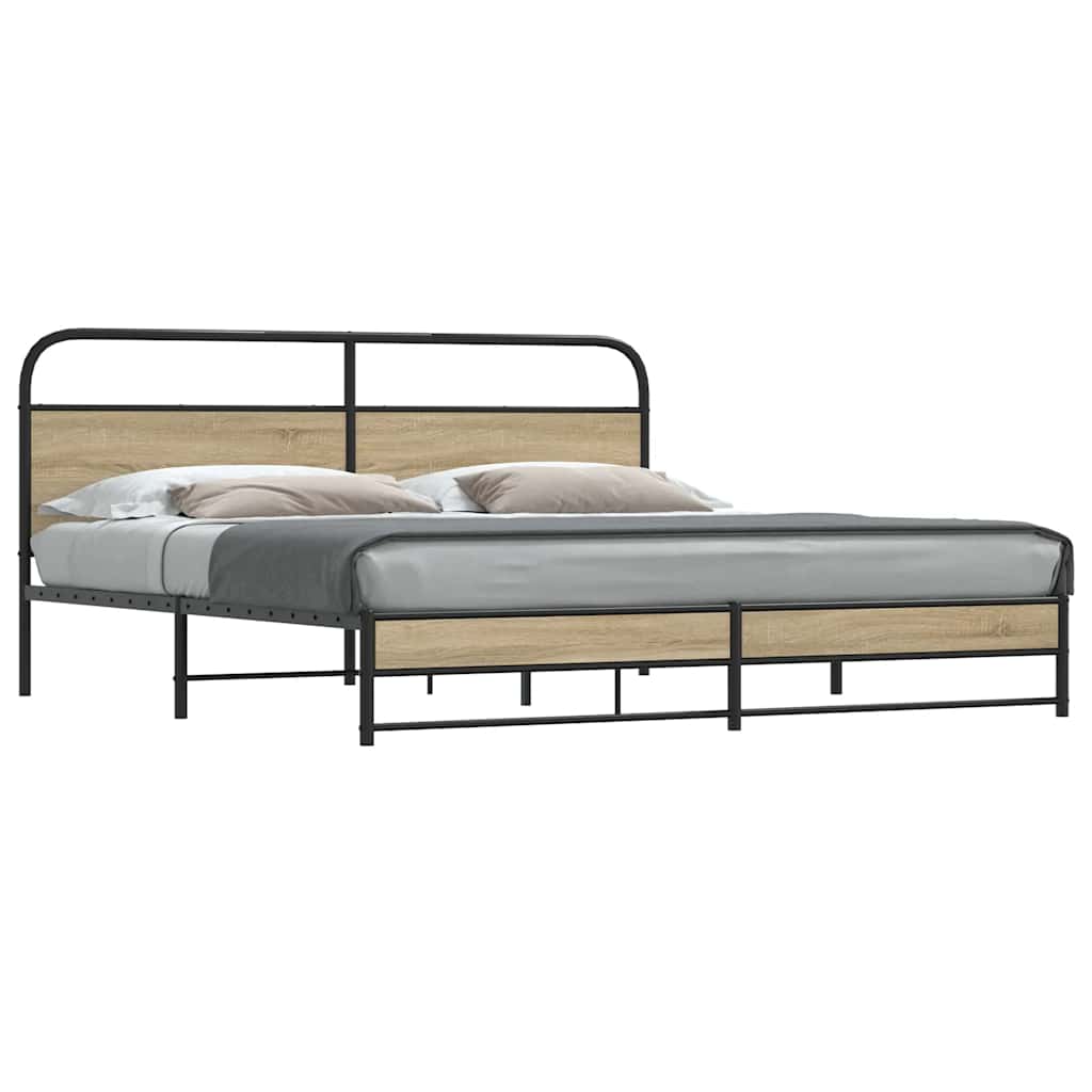 Metal Bed Frame without Mattress Smoked Oak 183x213 cm