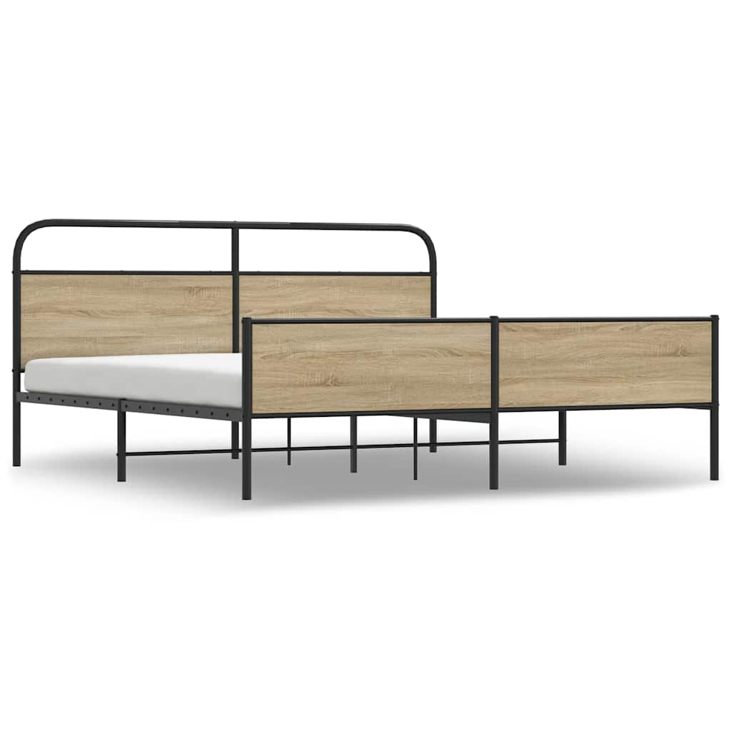 Metal Bed Frame without Mattress Smoked Oak 193x203 cm
