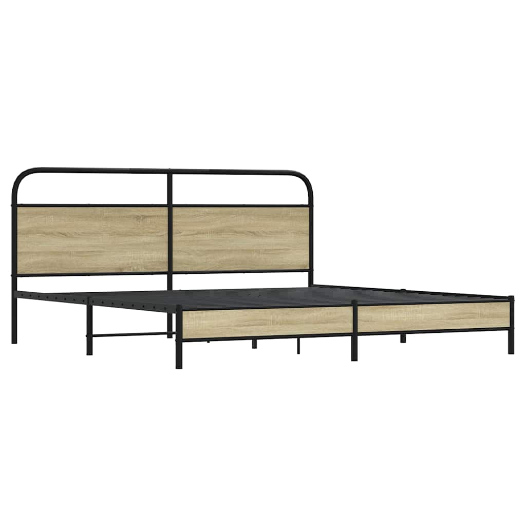 Metal Bed Frame without Mattress Sonoma Oak 180x200 cm Super King