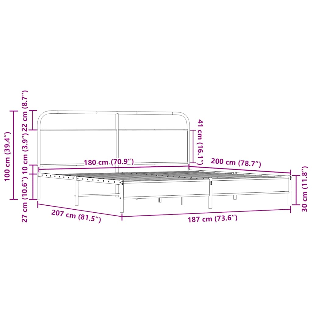 Metal Bed Frame without Mattress Sonoma Oak 180x200 cm Super King
