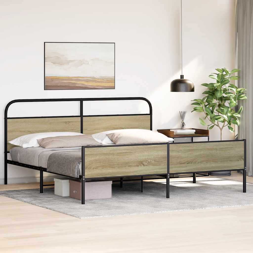 Metal Bed Frame without Mattress Sonoma Oak 200x200 cm