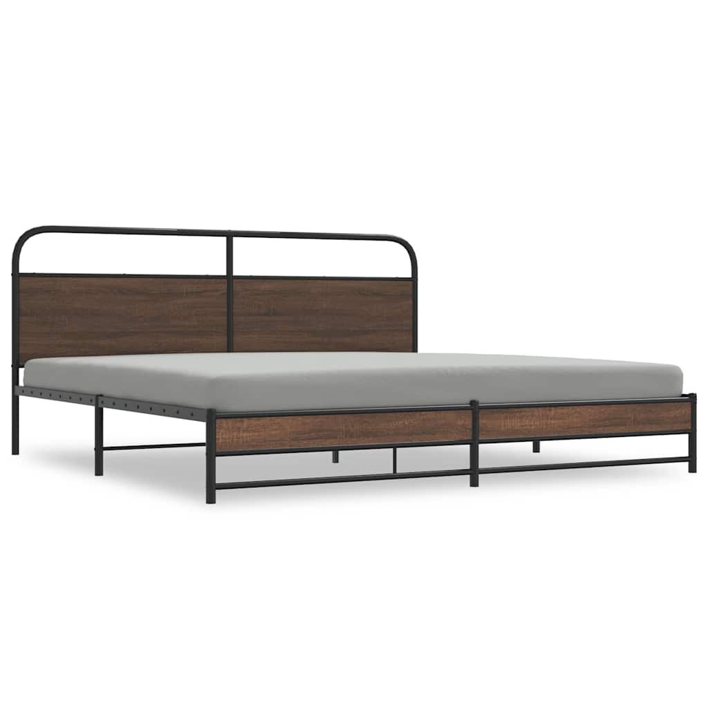Metal Bed Frame without Mattress Brown Oak 180x200 cm