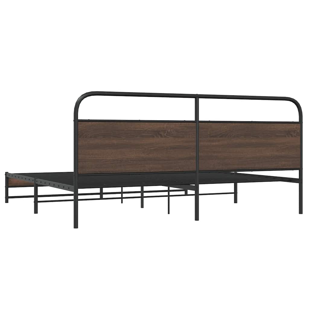 Metal Bed Frame without Mattress Brown Oak 180x200 cm