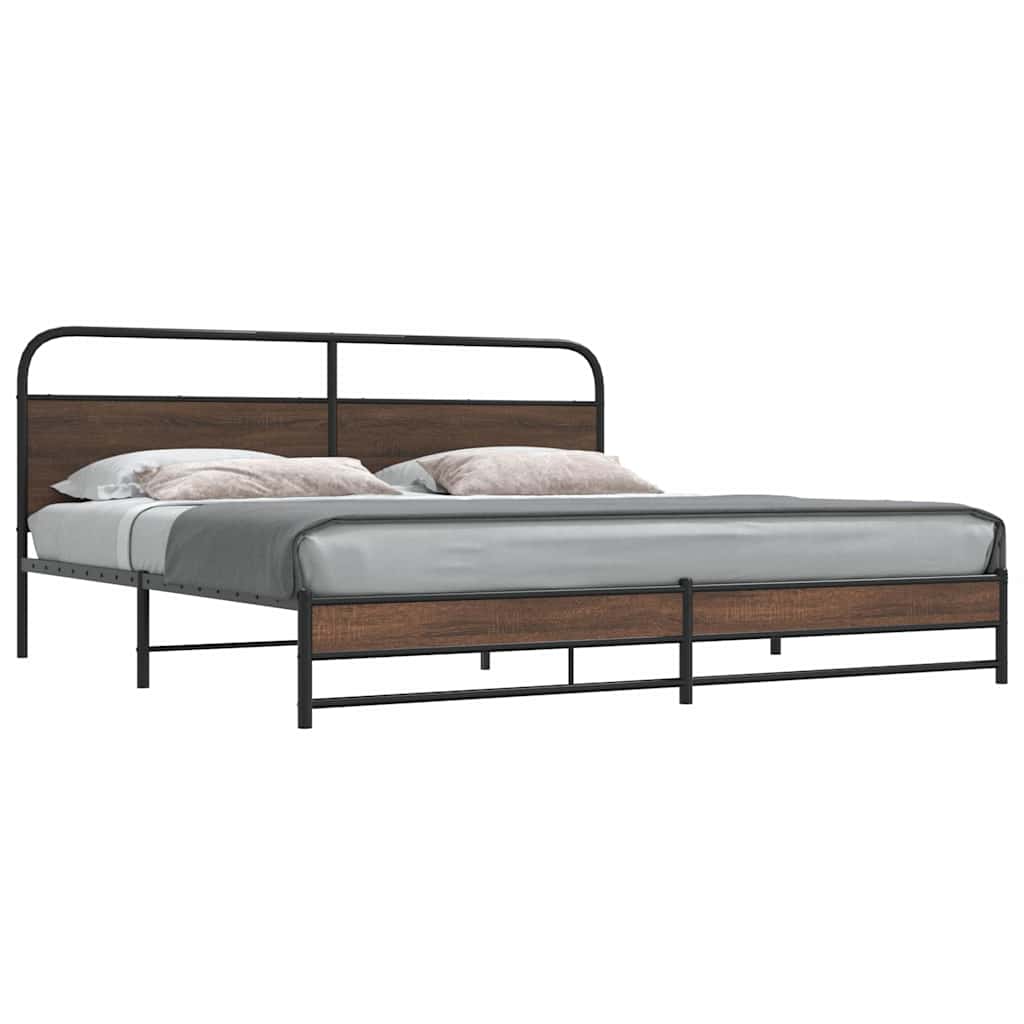 Metal Bed Frame without Mattress Brown Oak 183x213 cm
