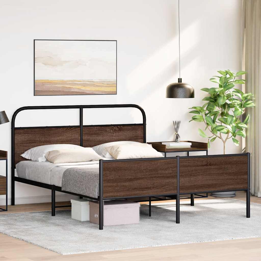 Metal Bed Frame without Mattress Brown Oak 160x200 cm
