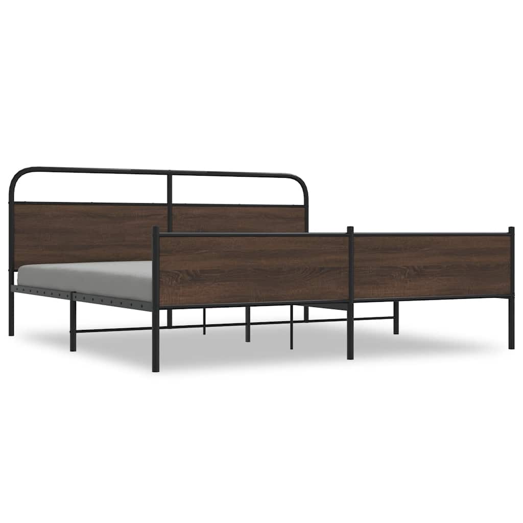 Metal Bed Frame without Mattress Brown Oak 180x200 cm Super King