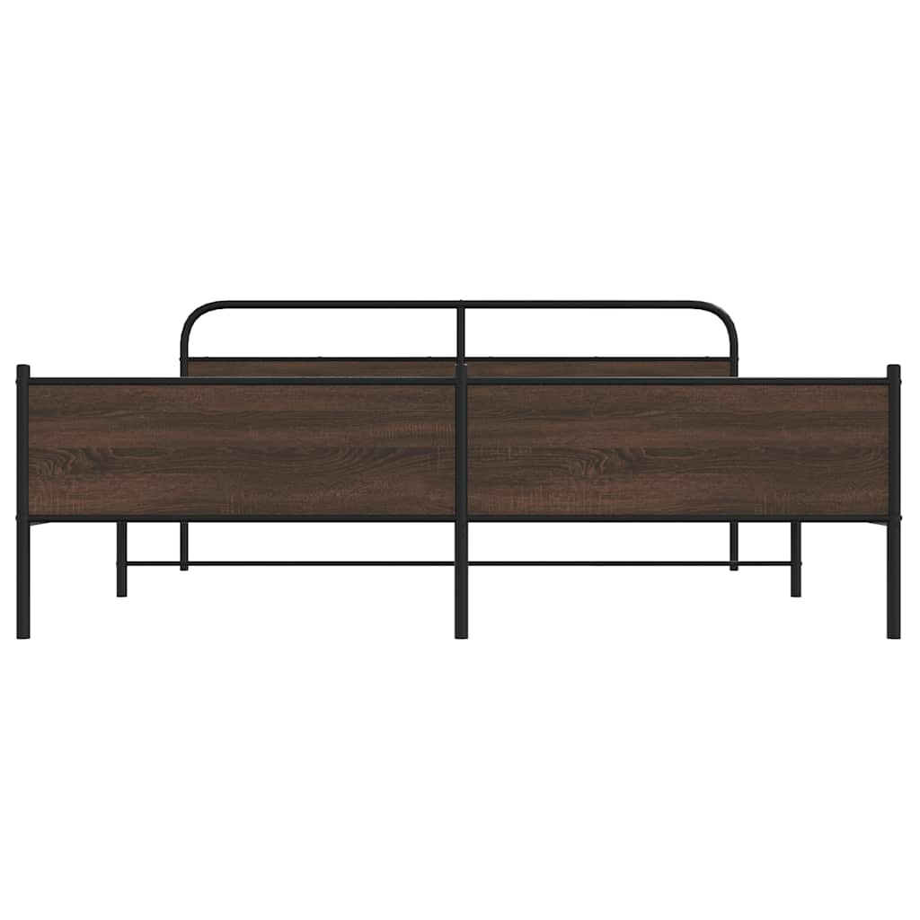 Metal Bed Frame without Mattress Brown Oak 180x200 cm Super King