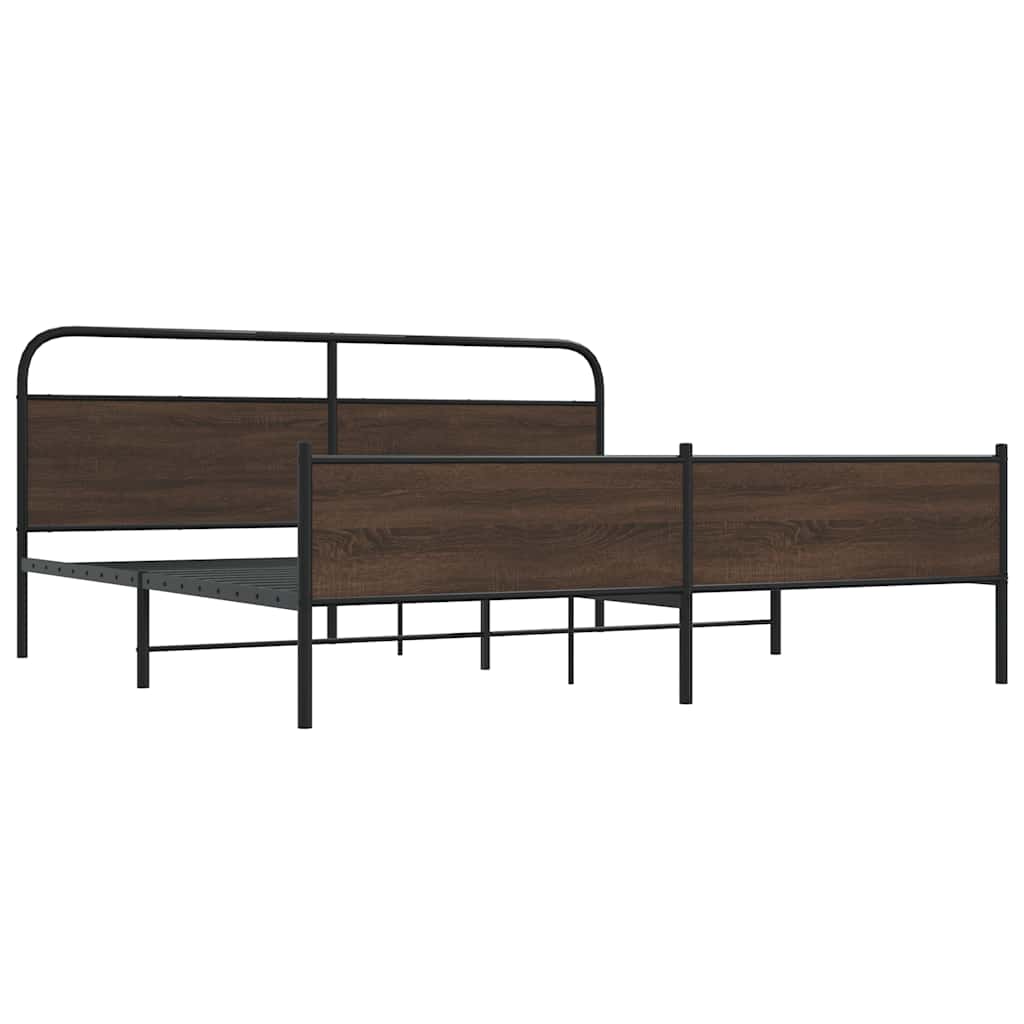 Metal Bed Frame without Mattress Brown Oak 193x203 cm