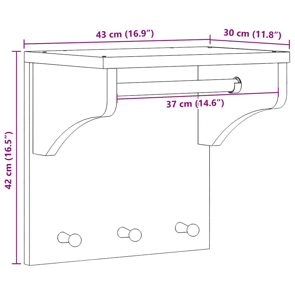 Wall-mounted Coat Rack "SANDNES" 43x30x42 cm Solid Wood Pine