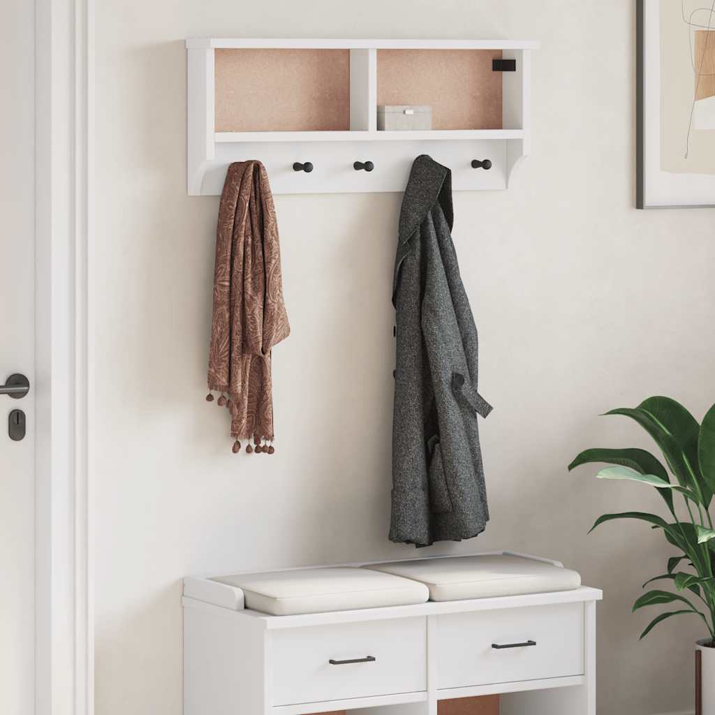 vidaXL Wall-mounted Coat Rack SANDNES White 87x12x35 cm Solid Wood Pine