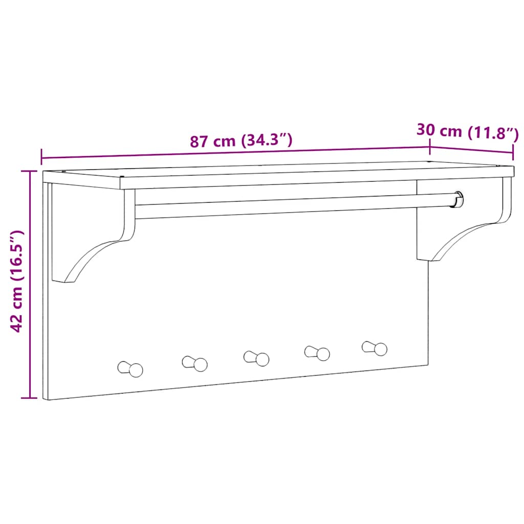 vidaXL Wall-mounted Coat Rack SANDNES 87x30x42 cm Solid Wood Pine