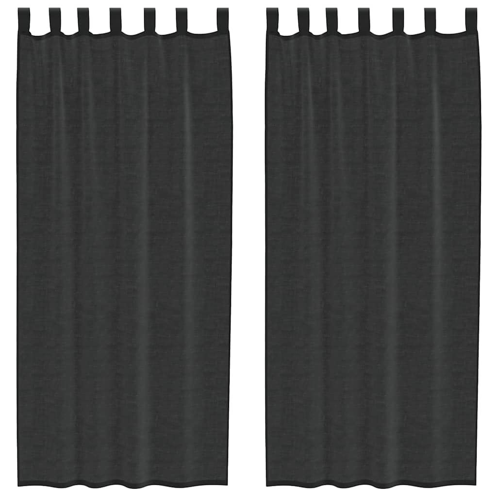 Voile Curtains with Tab Top 2 pcs Black