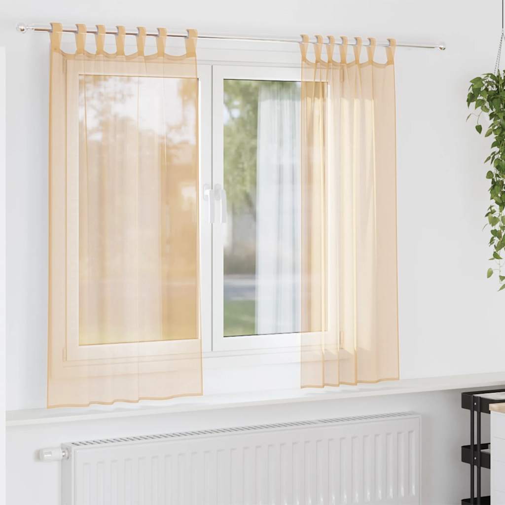 Voile Curtains with Loops 2 pcs Sand 140x140 cm