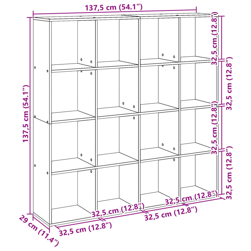 Book Cabinet White 137,5x29x137,5 cm Engineered Wood