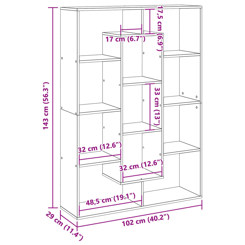 vidaXL Book Cabinet Sonoma Oak 102x29x143 cm Engineered Wood