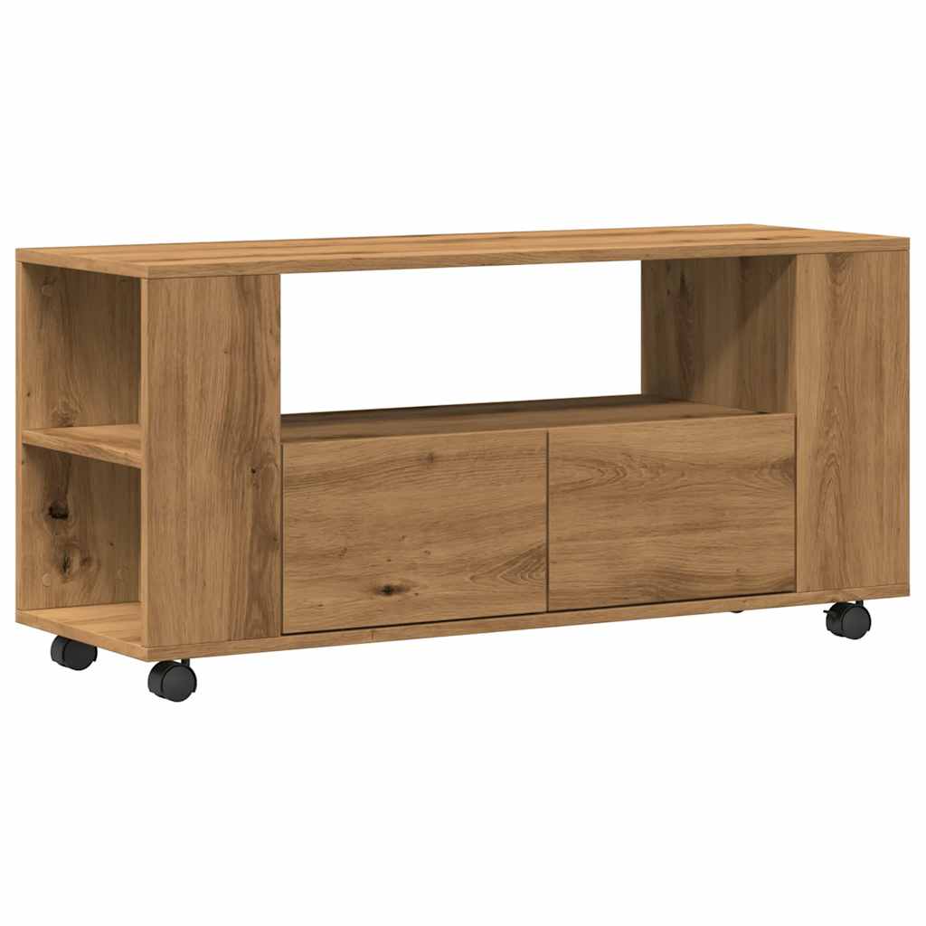 TV Cabinet with Wheels Artisan Oak 102x34.5x43 cm