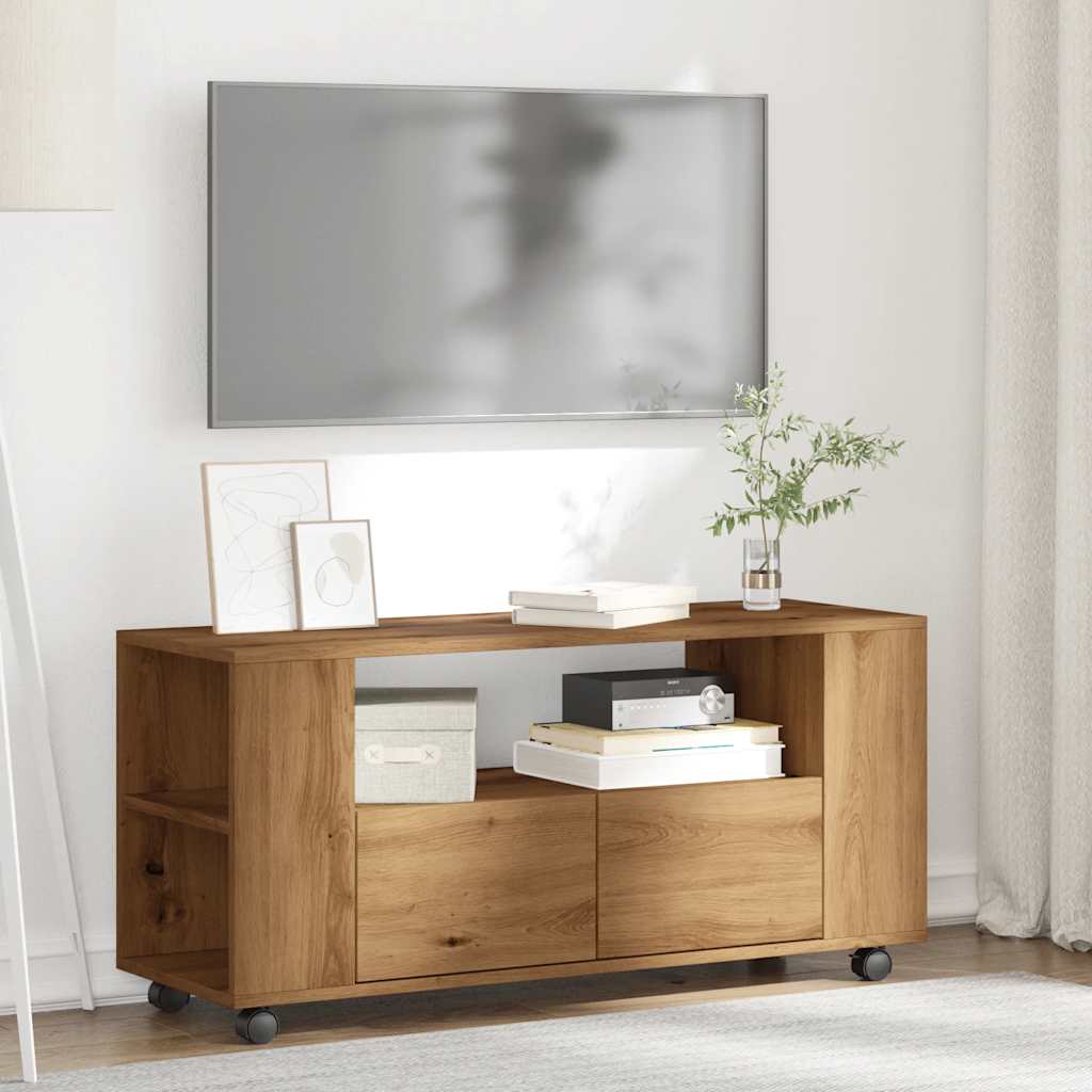 TV Cabinet with Wheels Artisan Oak 102x34.5x43 cm