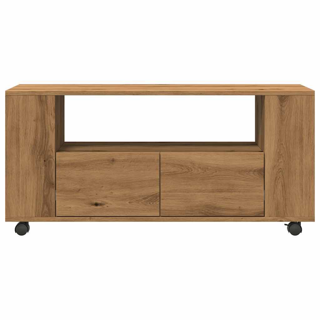 TV Cabinet with Wheels Artisan Oak 102x34.5x43 cm