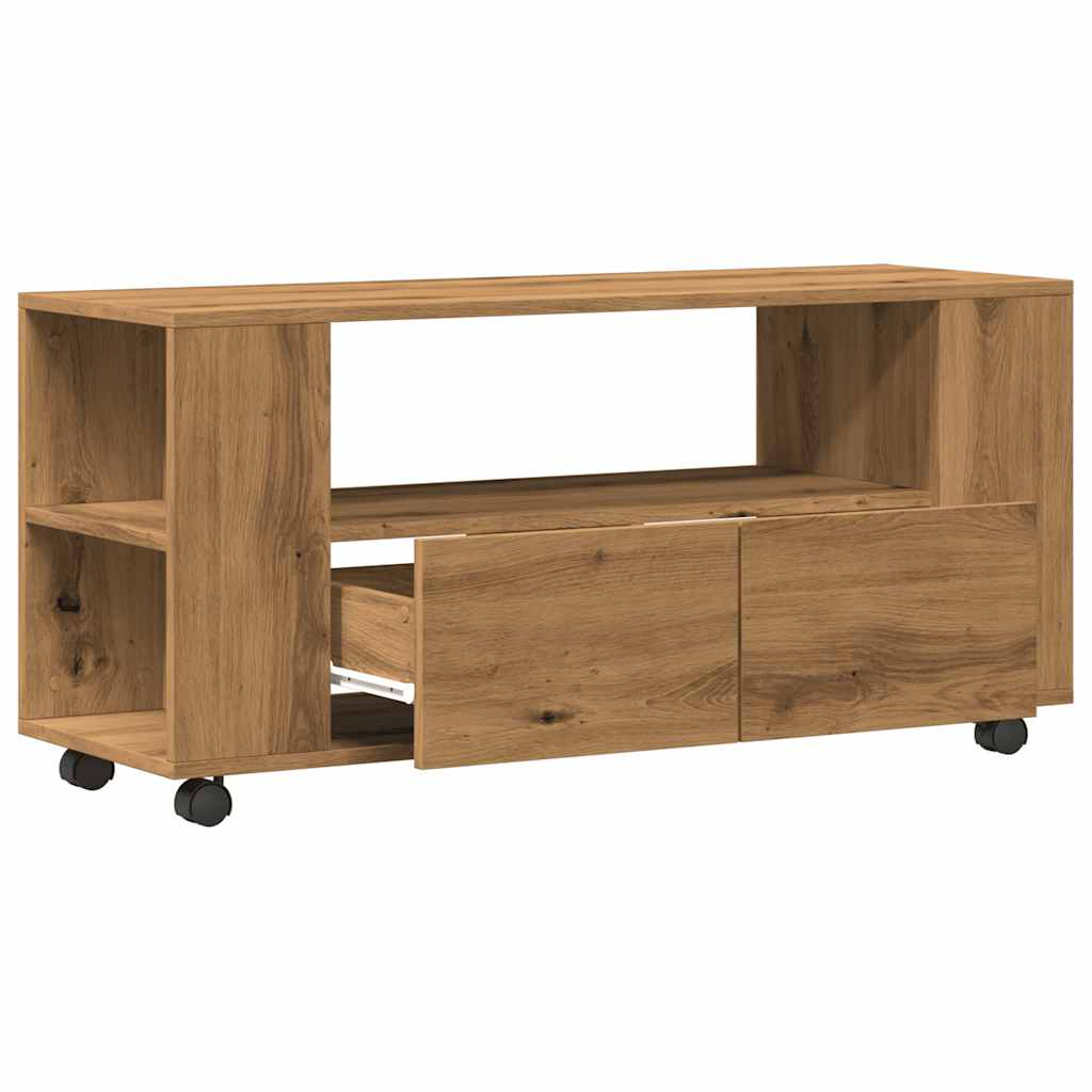 TV Cabinet with Wheels Artisan Oak 102x34.5x43 cm