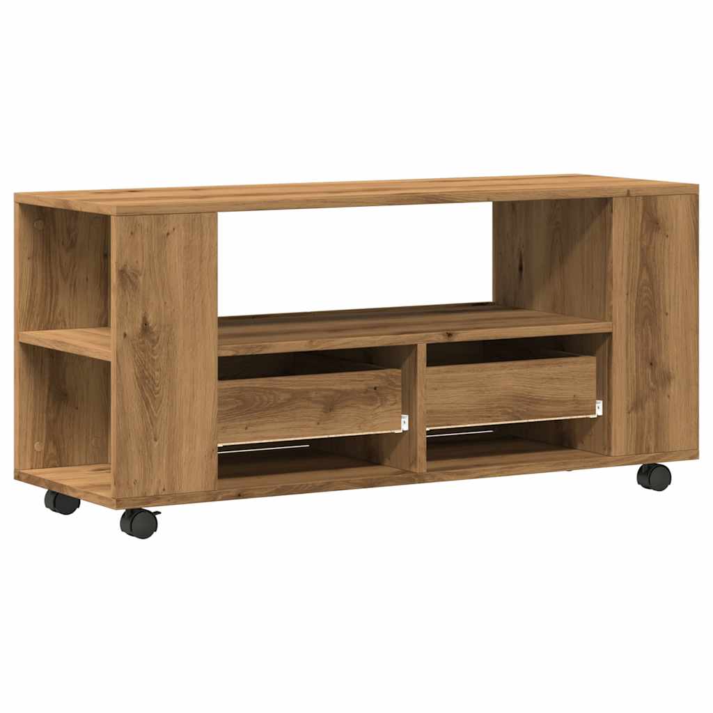 TV Cabinet with Wheels Artisan Oak 102x34.5x43 cm