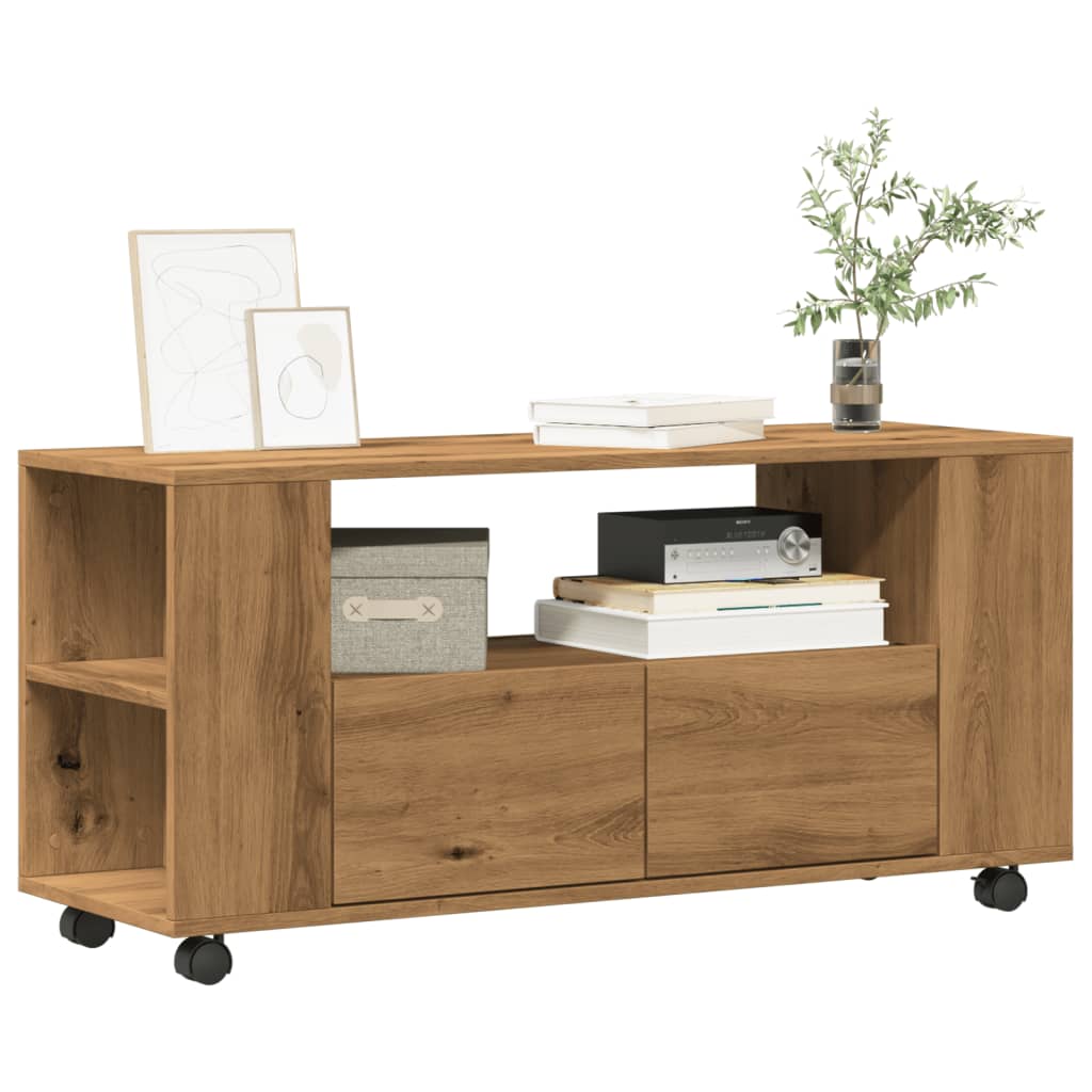 TV Cabinet with Wheels Artisan Oak 102x34.5x43 cm