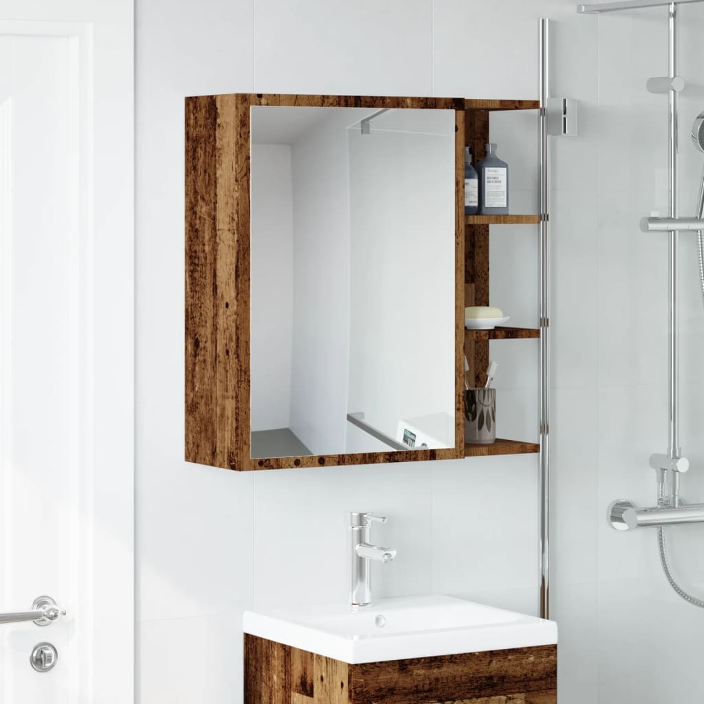 vidaXL Bathroom Mirror Cabinet Old Wood 62.5x20.5x64 cm Engineered Wood