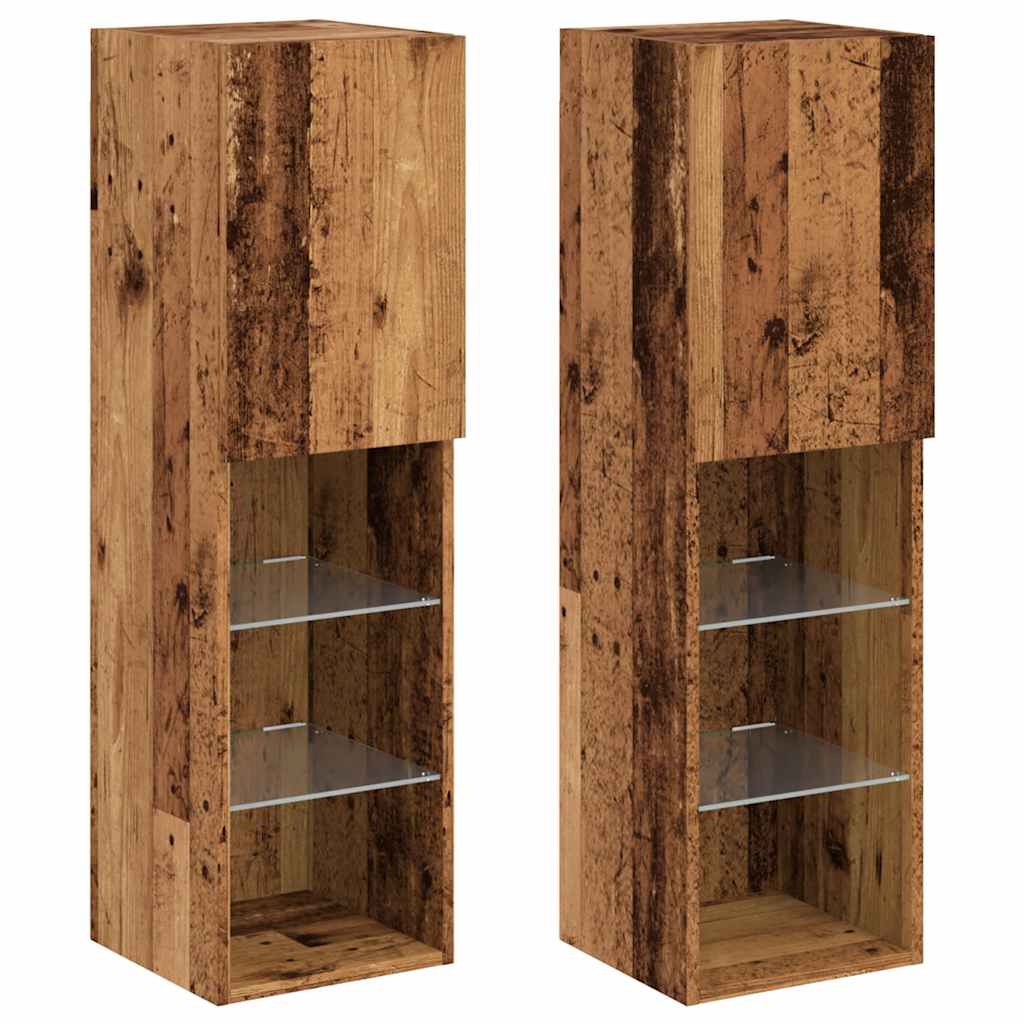 2 Piece TV Cabinet Set with LED Lights Old Wood 30,5x30x102 cm