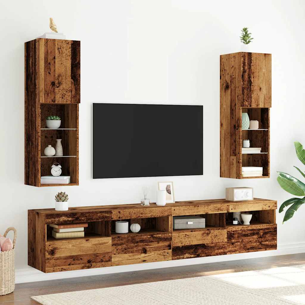 2 Piece TV Cabinet Set with LED Lights Old Wood 30,5x30x102 cm