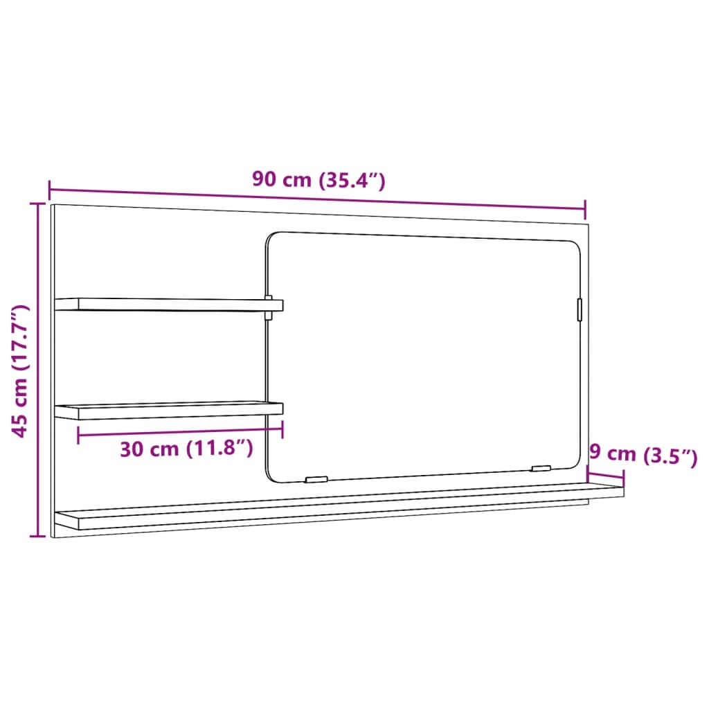 vidaXL Bathroom Mirror Cabinet Concrete Grey 90x11x45 cm Engineered Wood