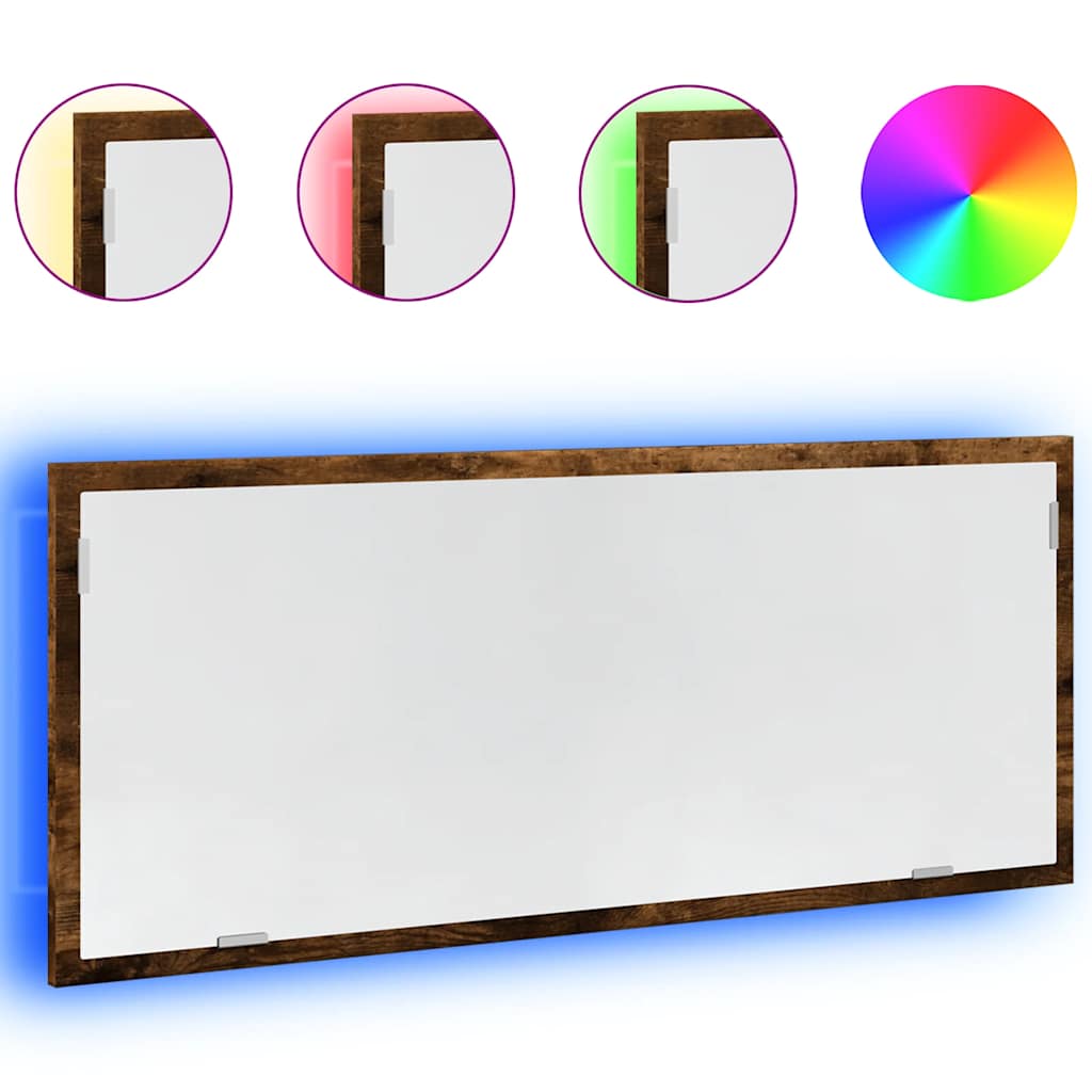 LED Bathroom Mirror Smoked Oak 100x8,5x37 cm Engineered Wood