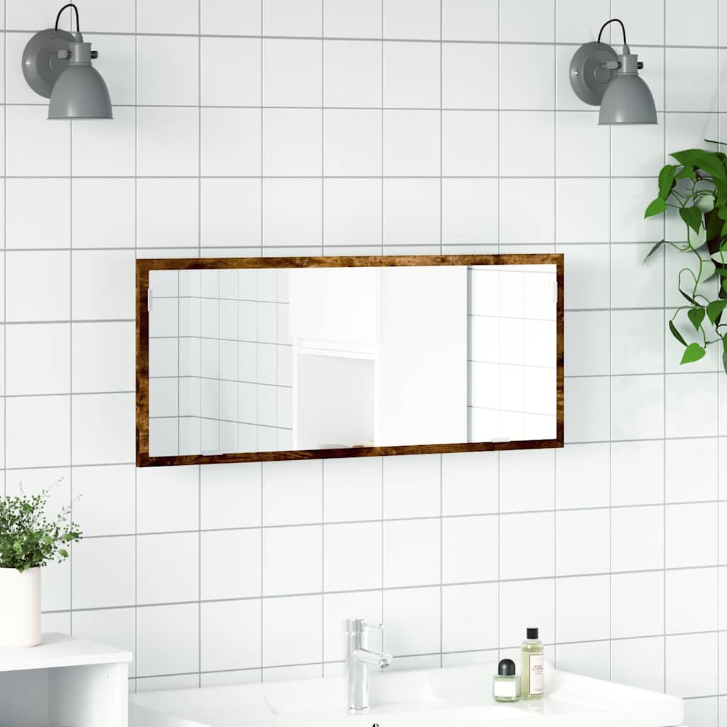 LED Bathroom Mirror Smoked Oak 100x8,5x37 cm Engineered Wood